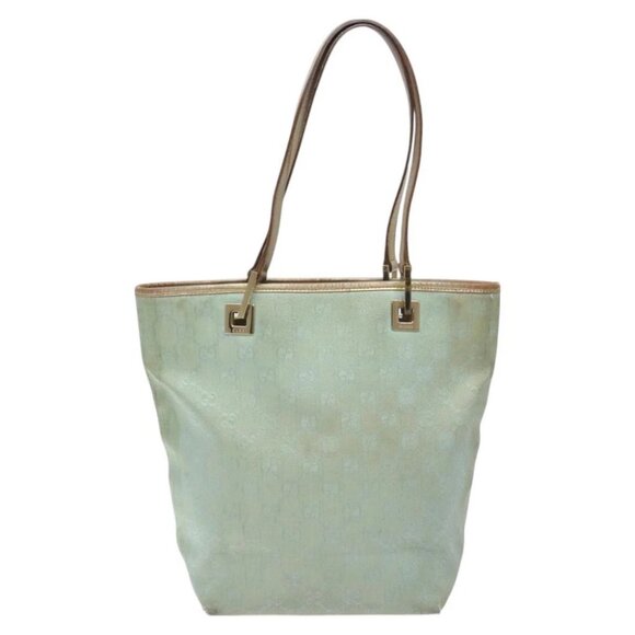 GUCCI GG Canvas Tote Bag Light Blue Gold 002 1099 Auth ti3205 - Picture 1 of 15